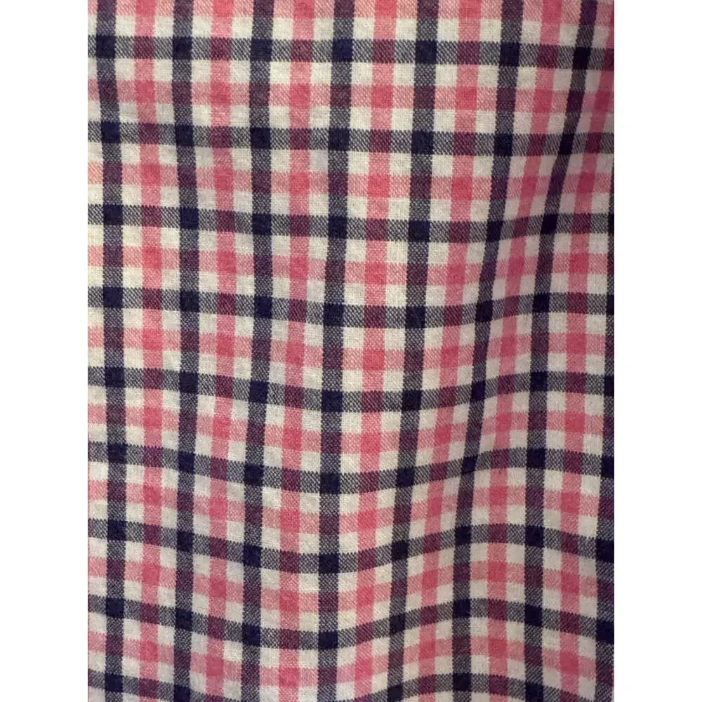 Ralph Lauren Girls 12 Ruffle Shirt Dress Pink Navy Polo Pony Plaid Puff Sleeves